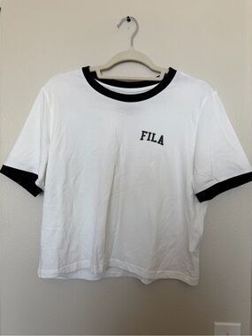 FILA White Cropped Ringer Tee with Black Trim